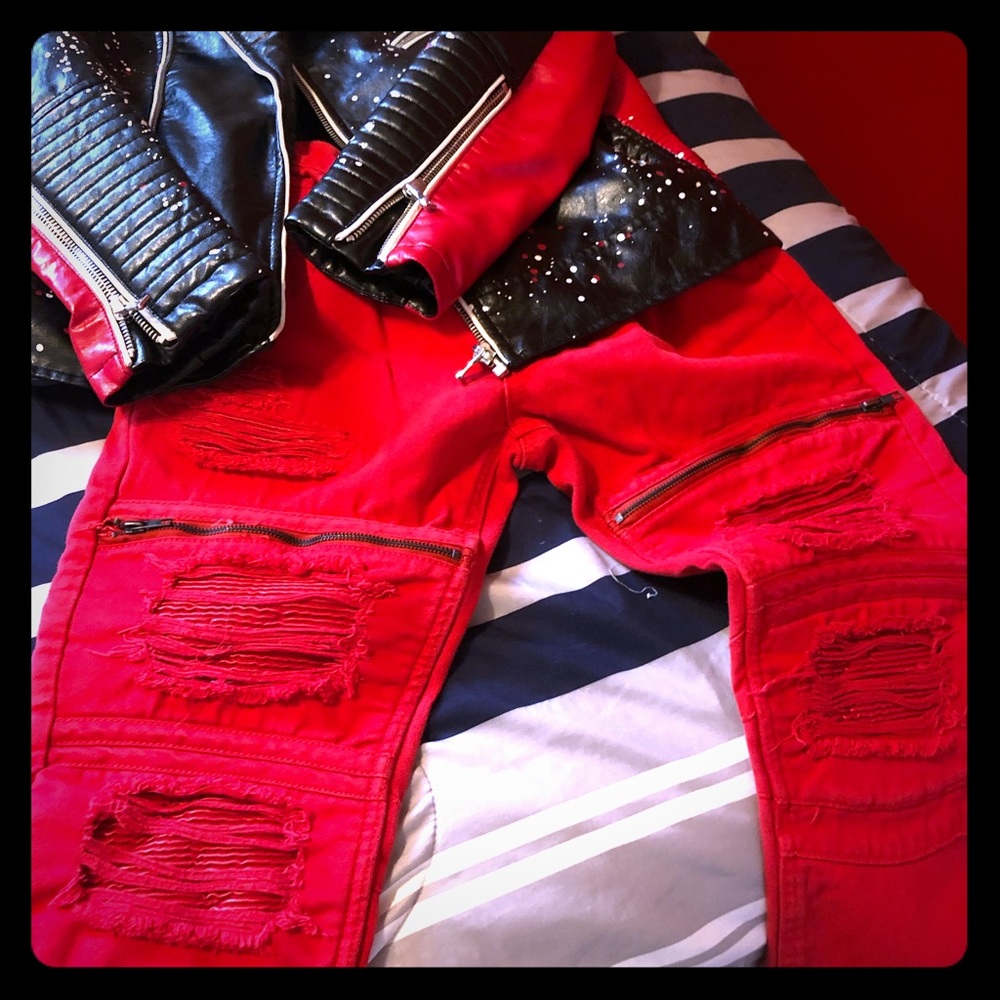 Nice pair of red ripped jeans